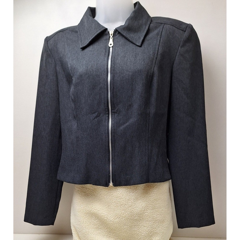 Vintage XOXO Full Zip Polyester Suit Jacket Blazer USA Made Dark Gray Women's L